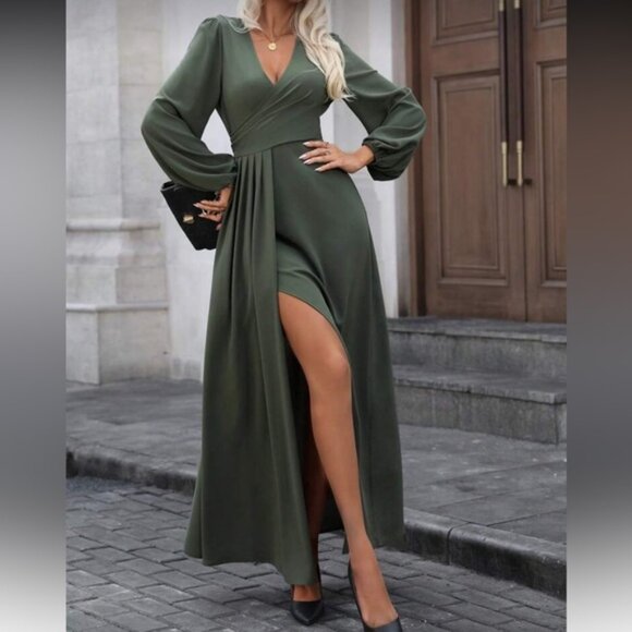 Elegant Olive Green Maxi Dress - Picture 5 of 7